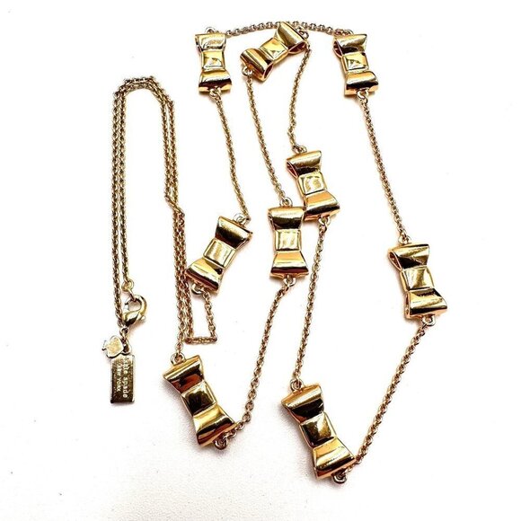 Designer Kate Spade Gold Tone Bow Tie Station 28 Inch Necklace - Picture 2 of 3